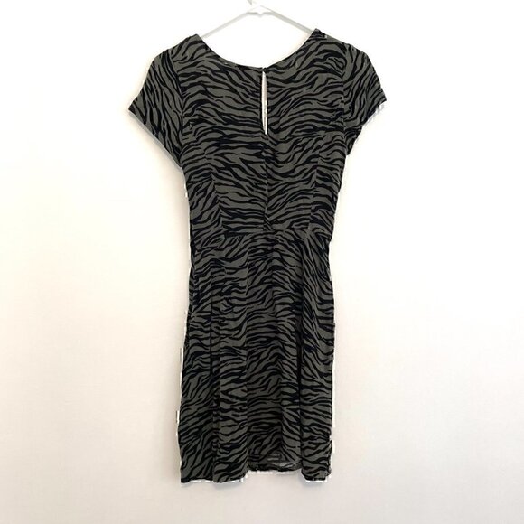 HOLLISTER Olive Green Black Zebra Animal Print Square Neck Mini Fit Flare Dress - Picture 8 of 12
